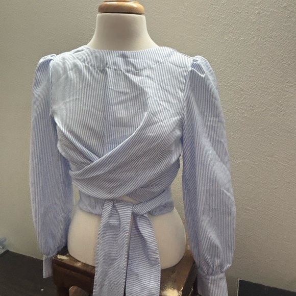 English Factory‎ Blue Puff Sleeve Wrap Blouse - Picture 1 of 7